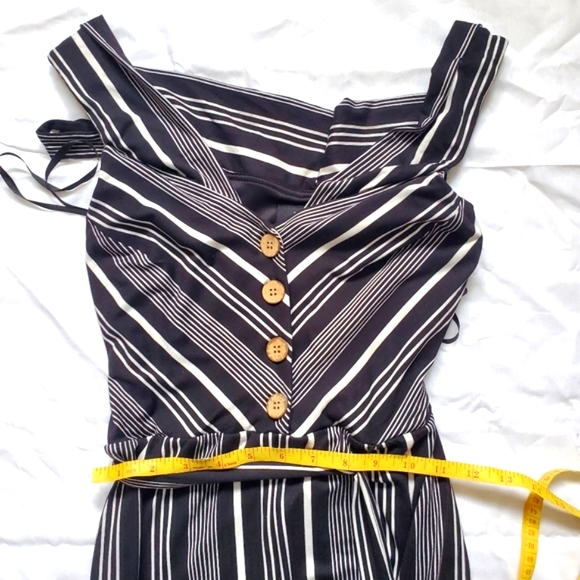 BCX Juniors' Striped Off-The-Shoulder Jumpsuit - Picture 13 of 15